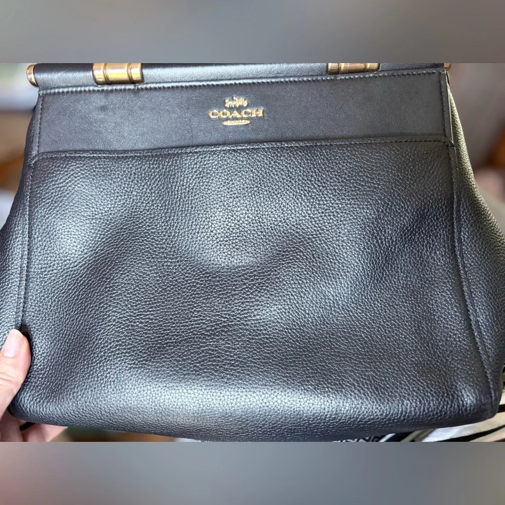 Black Coach Grace satchel with gold dowel accents - wear or repair style B1957 - Picture 10 of 12